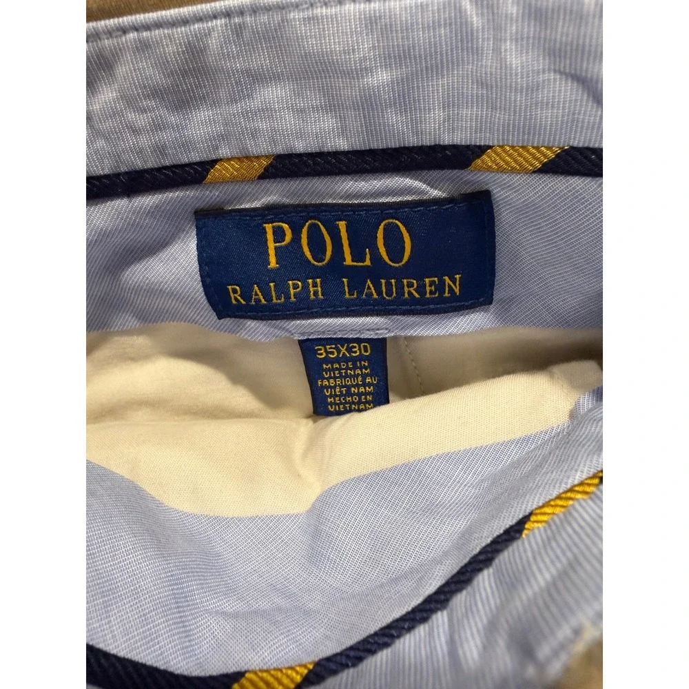 Polo Ralph Lauren‎ Men Tan Linen Blend Chino Pants 35x30 Flat Front